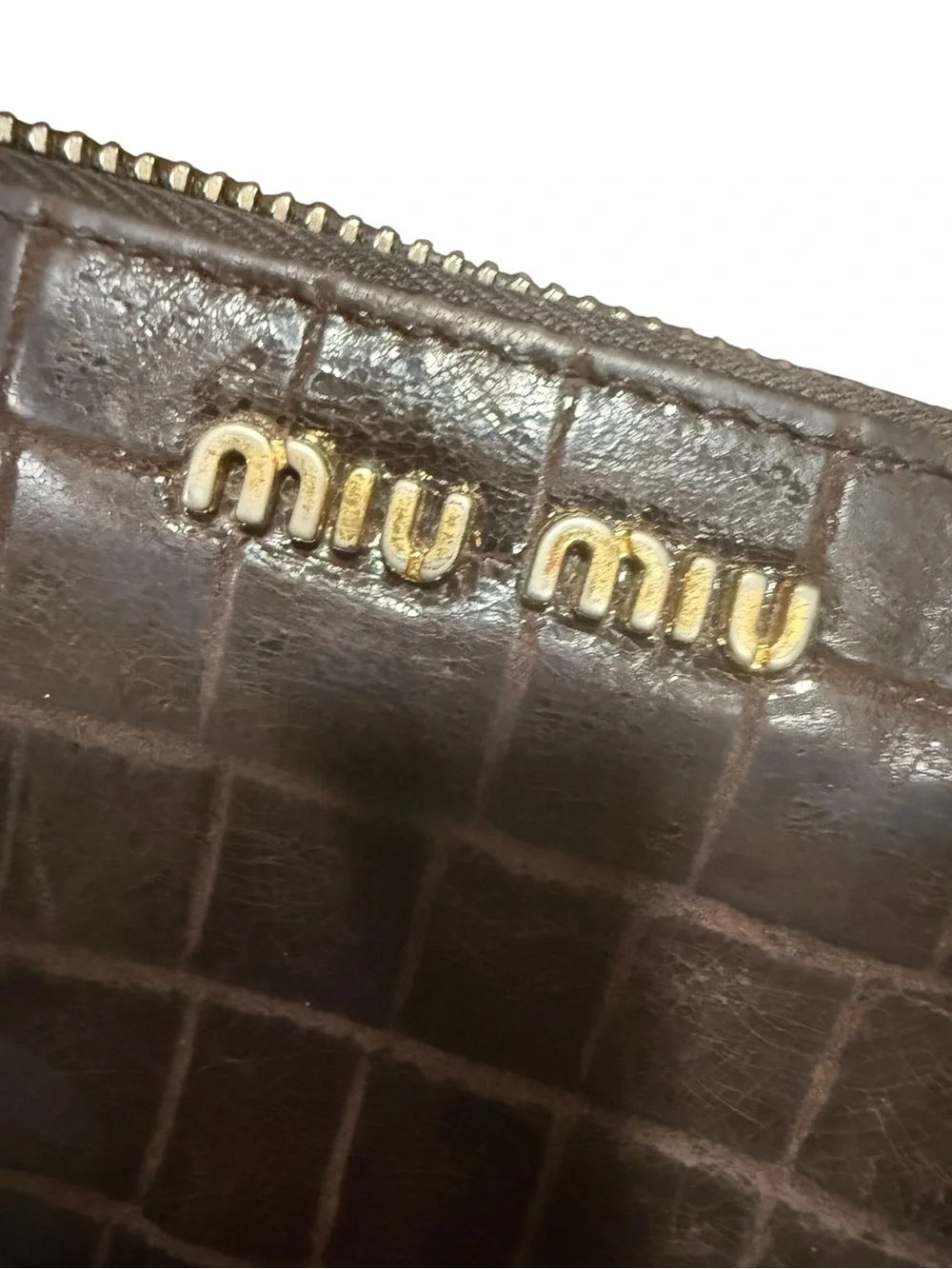 Miu Miu Brown Croc Embossed Leather Zip Around Continental Wallet Italy